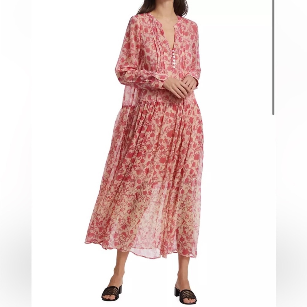 Free People See It Through Floral Maxi Dress Pink Rose Combo Women’s Size Large
